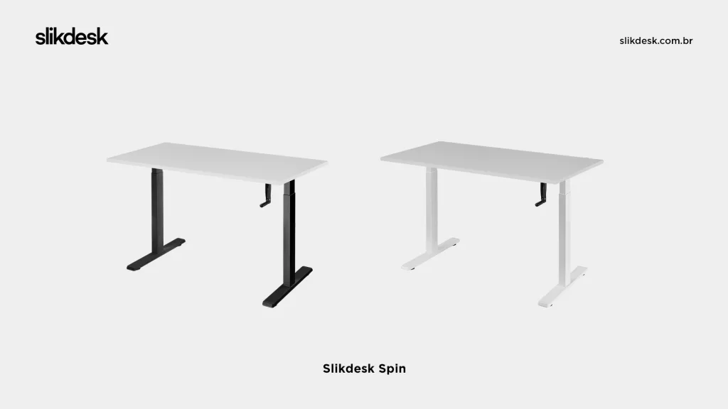 Slikdesk Spin: sua opção de mesa com regulagem de altura manual para tirar do papel o plano de ter uma rotina mais saudável e produtiva.